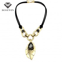 Bohemian Choker Rhinestone Crystal Inlay Leaf Statement Pendants Necklaces For Women 2016 Charm Jewelry Vintage Accessories