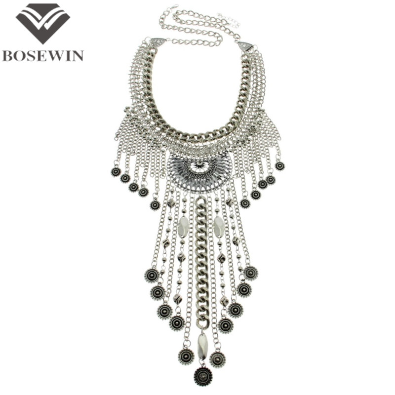 Gypsy Beachy Chic Statement Necklace Bohemia Long Chain Coins Tassels Maxi Necklaces Fashion Jewelry For Women Dress CE3147