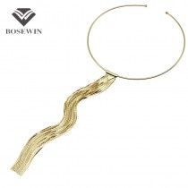 Fashion Alloy Torques Choker Long Tassel Necklace For Women 2016 New Gold Chain Statement Pendants Necklaces Maxi Jewelry CE3883