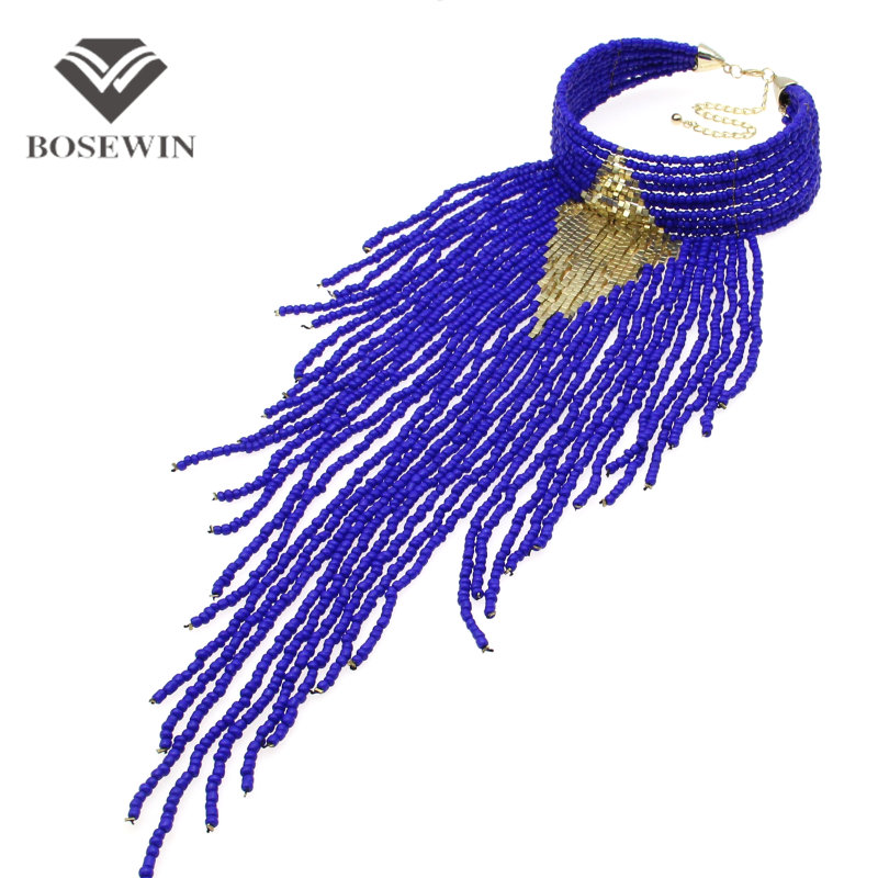 Indian Jewelry Handmade Chunky Choker Necklace Long Beaded Tassel Necklaces 2016 New Statement Collar Women Accessories CE3987