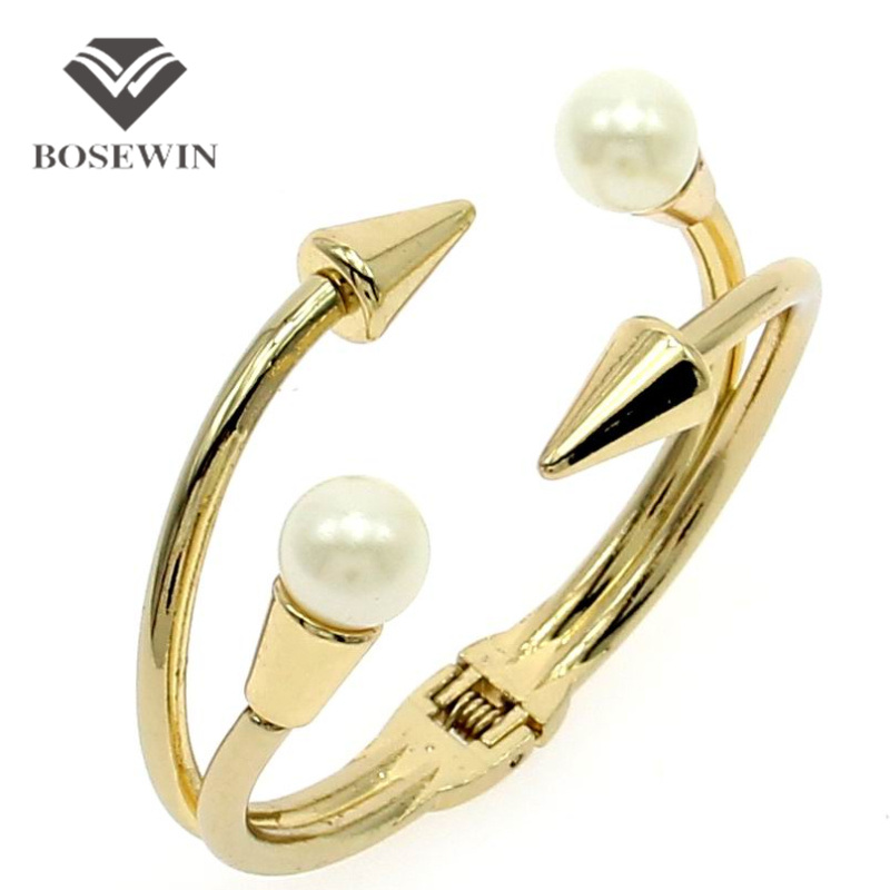 Punk Design imitation Pearl Jewelry Zinc Alloy Nails Bracelets Women Fashion Cuff Bangles 2016 Charm Bracelets Accessories Gift