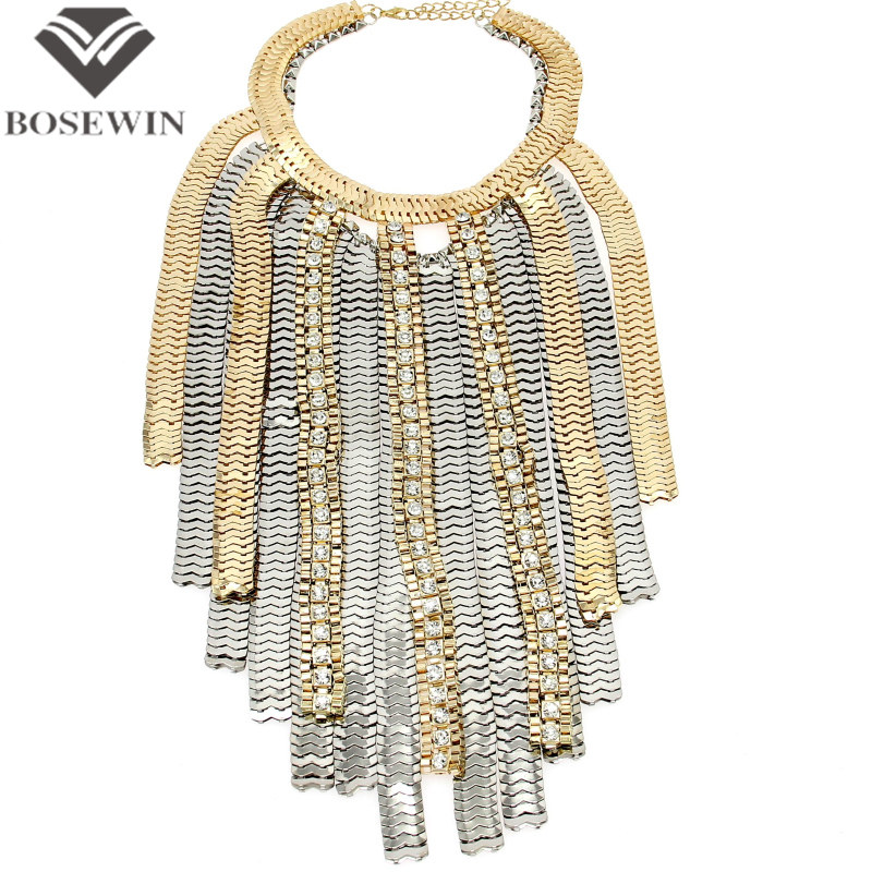Super Exaggerate Design Fashion Famous Chain Tassels Pendants Statement Long Necklaces Boho Party Jewelry CE2552
