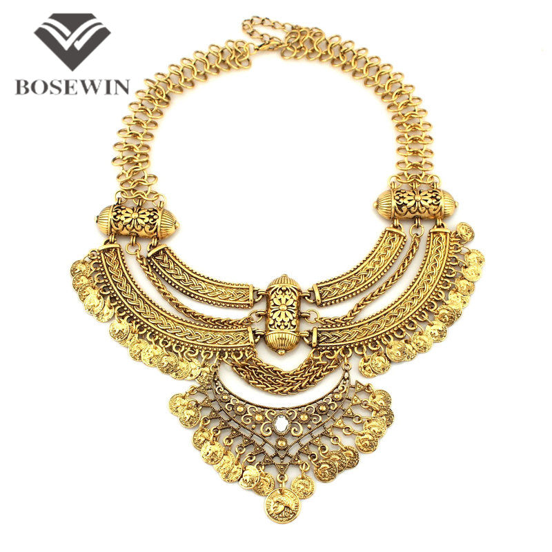 Women Vintage Big Necklaces Chunky Chain Chokers Coins Bib Statement Necklaces & Pendants Fashion Jewelry Maxi Colar 2016 CE3517