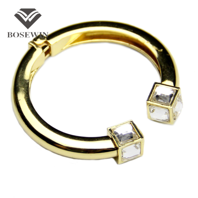 Fashion High Quality Alloy Square Crystal Bangles Bracelets For Women Charm C Design Cuff Bangles Statement Jewelry BL126