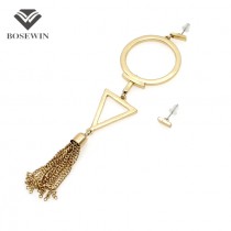 Gold Geometric Long Earrings With Chain Tassel Bohemia Asymmetry Metal Dangle Big Drop Earring For Women 2016 Statement Jewelry