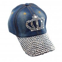 2015 New Adjustable Peaked Baseball Cap Fashion Jeans Accessories Handmade Crown Rhinestones Heart Women Casual Hats H032