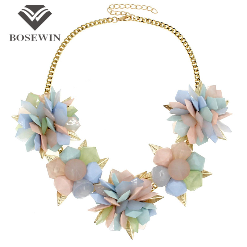Geometrical Resins Flower Necklace Women Maxi Chokers Collar Bib Statement Necklaces & Pendants Gold Leaves Charm Jewelry CE2000