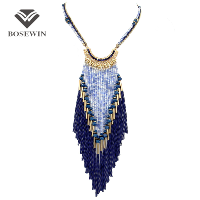 Bohemia Long Necklace For Women Dress 2016 New Multi layers Bead Chain Tassel Statement Necklaces & Pendants Collier femme