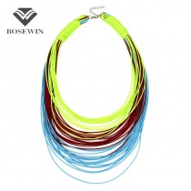 2015 Unique Design Handmade Necklaces Women Weaving Collar Neon Colors Multi layers Statement Necklaces Fashion accessories
