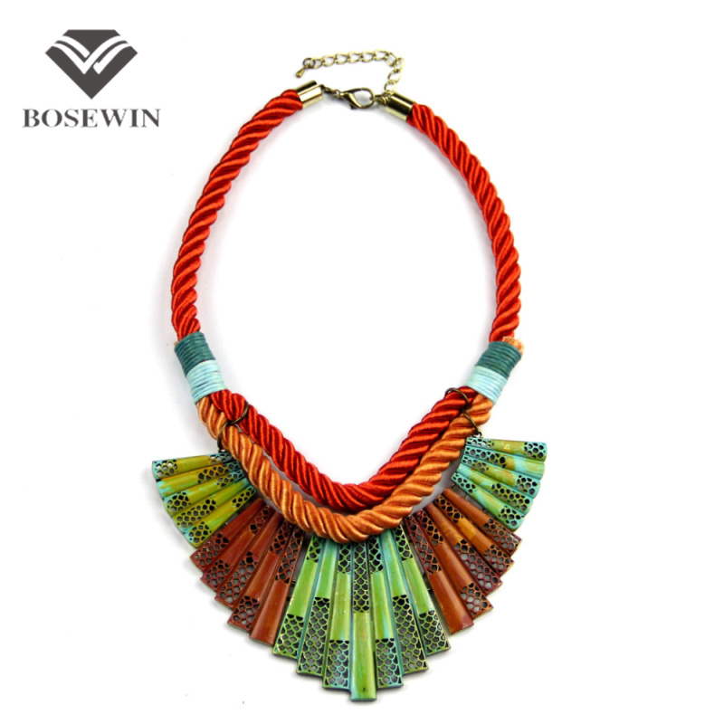 2015 Fashion Women Accessories Rope Chain Knitting Multicolor Paint Metal Statement Chokers Vintage Necklaces & Pendants CE2805