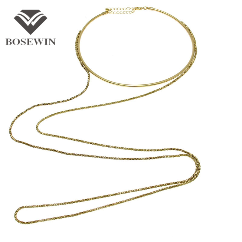 Women Neck Bib Torques Long Necklaces Gold Popcorn Chain Statement Necklaces & Pendants Jewelry Vintage Accessories CE2868