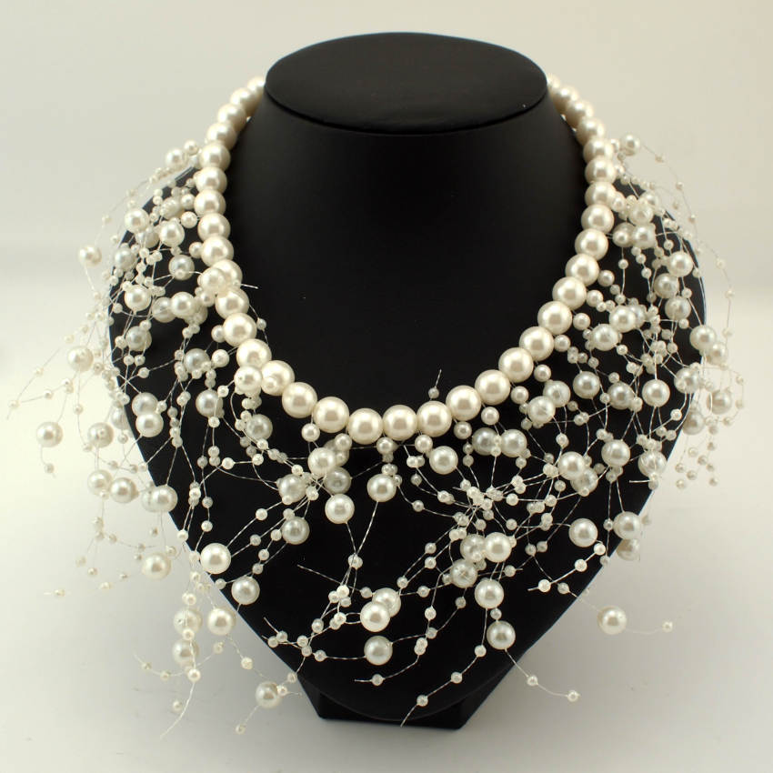 Fashion imitation Pearls Tassel Necklace Women Bib Cluster Jewelry Choker Collar Party Wedding Statement Necklaces & Pendants