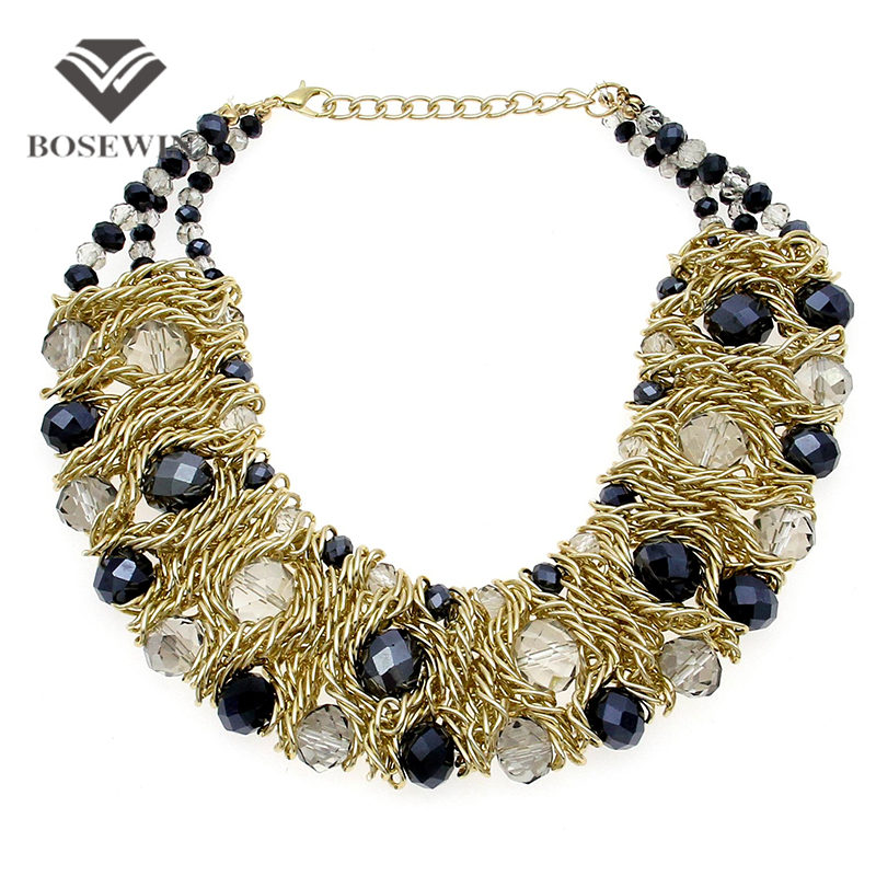 Fashion Thick Gold Chain Multicolor Crystal Beads Maxi Choker Women Chunky Collar Necklace Statement Jewelry 2016 Accessories