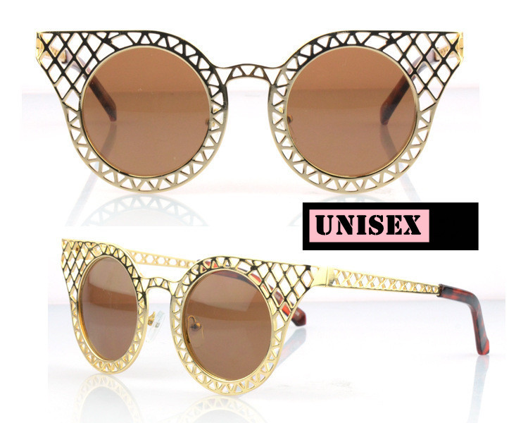 Men and Women Gift Embellished Sunglasses Vintage Design Hollow Rose Gold Plated Metal Frame Glasses Free Box