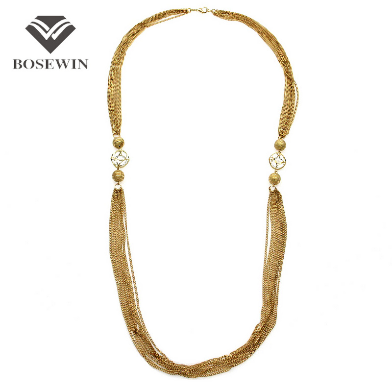 Fashion Charm Jewelry Multi layers Gold Chain Imitation Gemstones Long Necklaces For Women Dress Statement Tassel Accessories