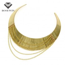 Women Punk New Chic Wide Alloy Torques Choker Necklaces 2016 Fashion Gold Chain Tassel Collares Statement Jewelry Bijoux femme