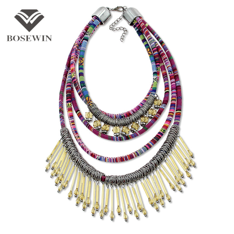 Bohemia Accessories Multi layers Statement Necklace 2016 Women Bead Tassel Handmade Maxi Necklaces & Pendants Big Jewelry CE3330