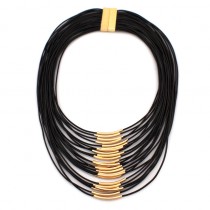 Fashion Magnetism Button Multilayer Rope Chain Cross Gold Metal Tube Collar Choker Statement Necklace Women Maxi Dress CE1816