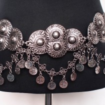 Bohemia Gypsy Beachy Chic Vintage Silver Plated Metal Belts 2015 Fashion Women Wide Coin Big Cummerbunds Costume Accessories