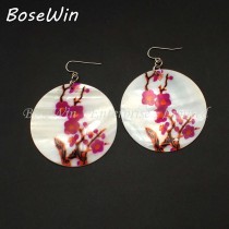Fashion Chinoiserie Plum blossom Circular Shell Drop Earrings Big Eardrop Women pendientes Jewelry Wholesale price Gift FE095