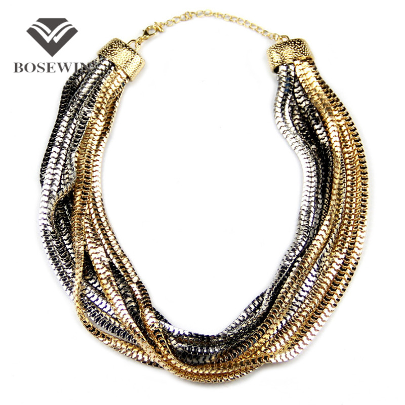 Hot Women Casual Party Accessories 9 Layered Snake Chain Collares Chokers Bib Necklaces Statement Jewelry Pulseiras Femininas