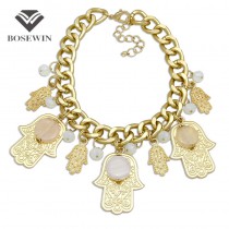 Arabia Hamsa Statement Necklace For Women 2016 Chunky Chain Bib Choker Crystal Palm Big Pendant Necklaces Maxi Jewelry CE3882