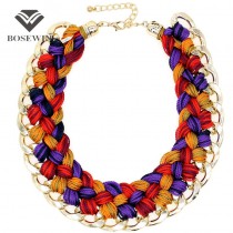 Fashion Knitting wool Weaving Handmade Chunky Necklace Women Statement Jewelry Big Gold Chain Chokers Wide Collar Necklaces 2016