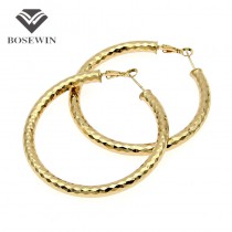 Fashion Female Jewelry 55mm Diameter Shiny Faceted Alloy Round Thick Hoop Earrings For Women Collier Statement Jewelry  FE042