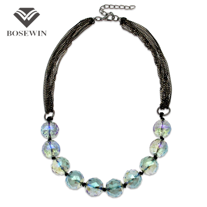 Multilayer Chain Faceted Crystal Necklace For Women 2016 Fashion Collar Beaded Choker Maxi Necklace & Pendant Statement Jewelry