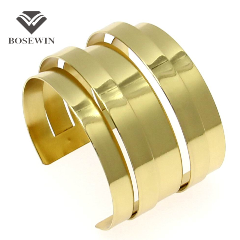 Gold Plated Alloy Women Cuff Bangles Gift Jewelry Fashion Layering Metal Strip Opened Bangles Bracelets Statement Jewelry BL145