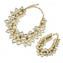 Fashion Designer Gold Multilevel Chains Cluster imitation Pearls Necklaces Bracelets Sets Women Brand Party Jewelry Set CE957S