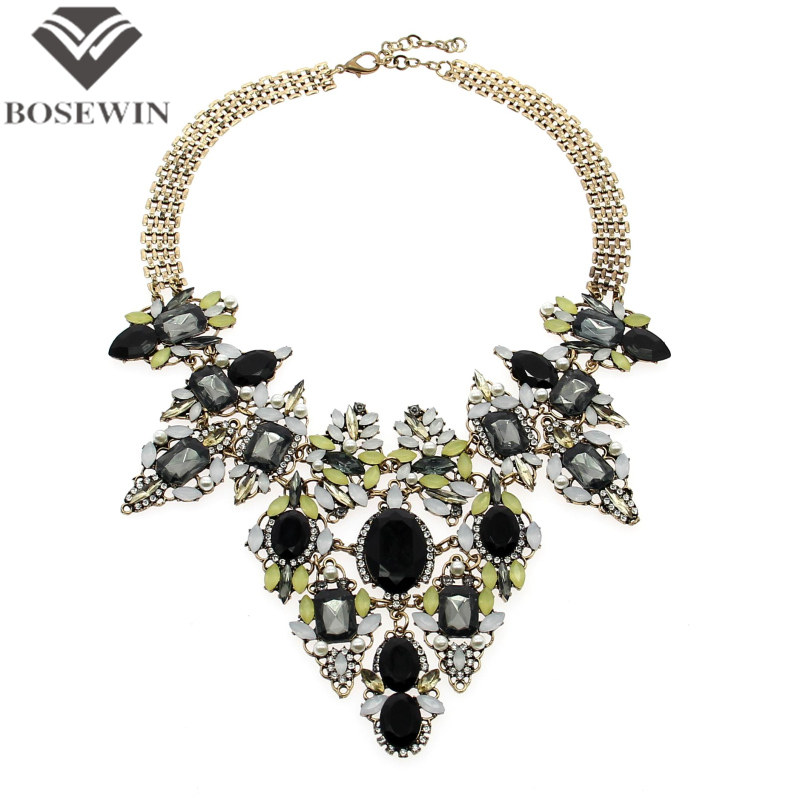 Bohemia Vintage Chain Rhinestones Exaggerated Flower Design Necklaces & Pendants Statement Necklaces For Women Brand CE2646