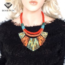 2015 Fashion Women Accessories Rope Chain Knitting Multicolor Paint Metal Statement Chokers Vintage Necklaces & Pendants CE2805