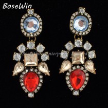 Fashion Jewelry For Women 2015 Charm Accessories Vintage Earring Multicolor Resins Rhinestones Flower Stud Earrings FE123