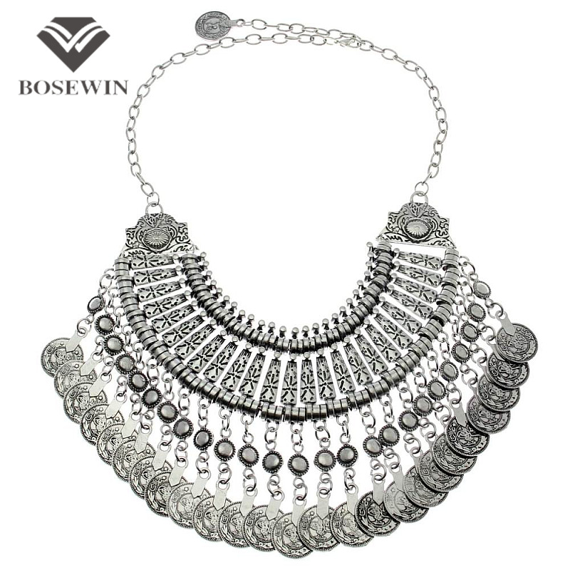 Bohemia Gypsy Beachy Chic Vintage Necklaces Carving Coin Tassels Beach Statement Necklaces & Pendants Big Boho Maxi Jewelry 2016