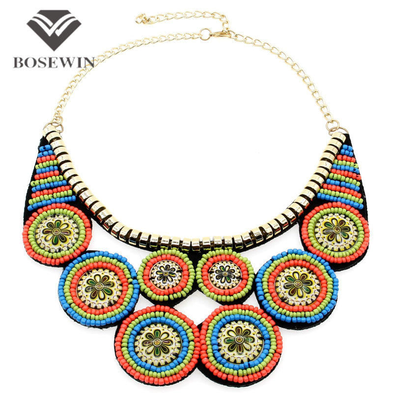 Fashion Indian Style Clothes Jewelry Vintage Multicolor Resin Painting Ceramic Beads Choker Fake Collar Necklaces CE3365