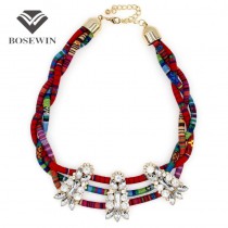 Latest Women Handmade Chunky Necklace Fashion Jewelry Multilayers Rope Weave Rhinestone Chokers Maxi Collar Necklaces Collier