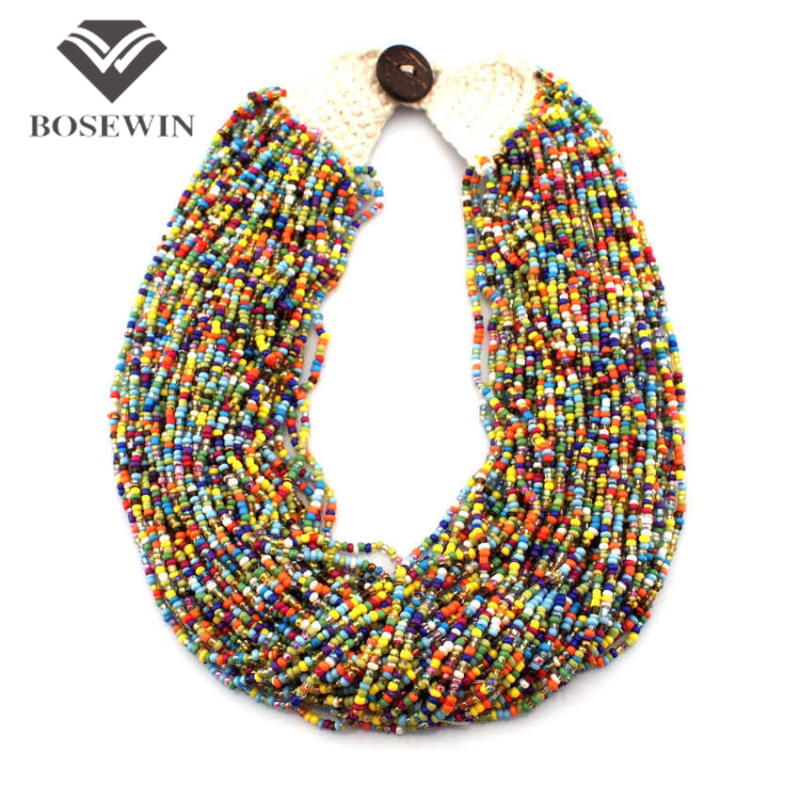 Bohemia Style Fashion Multilevel Jelly Beads Chains Choker Statement Necklaces For Women Vintage Jewelry CE1142