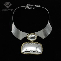 Punk Silver Choker Necklace Women Fashion Square Alloy Pendant Wide Torques Bib Collar Big Statement Necklaces Maxi Jewelry