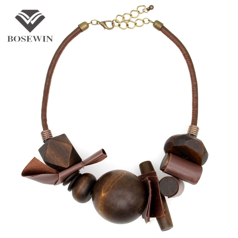 Latest Women Indain Jewelry Collar Chokers Necklaces Vintage Handmade Leather Wrap Wood Ball Maxi Statement Necklaces & Pendants