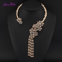 Vintage Collar Torques Flower Chokers Necklaces Women Ethnic Jewelry Long Rhinestones Tassels Statement Necklaces & Pendants