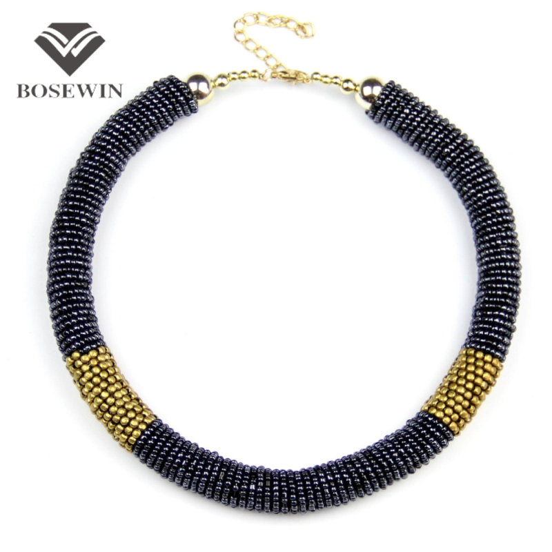 Fashion Handmade Necklaces 2015 Women Short Design Flexible Torques Beads Chunky Collar Chokers Statement Necklace CE2545