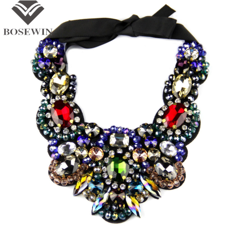 Fashion Charm Jewelry Multicolor Crystal Necklace Statement Chokers Bib Collar Big Necklaces For Women Evening Dress 2016