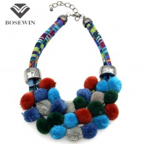 2015 Winter New Indian Design Jewelry Accessories Colorful Fur cones Cotton Rope Chokers Women Vintage Necklaces CE2614