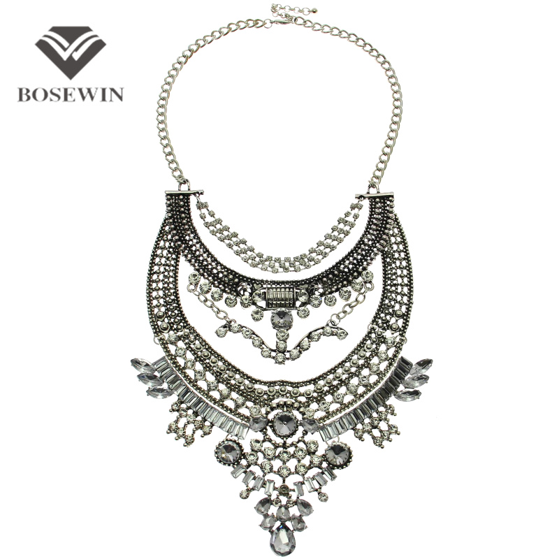 Hot Bohemia Women Big Necklaces Fashion Rhinestones Vintage Metal Choker Statement Necklaces & Pendants Collares Jewelry Ethnic
