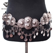 Bohemia Gypsy Beachy Chic Vintage Silver Plated Metal Belts 2015 Fashion Women Wide Coin Big Cummerbunds Costume Accessories