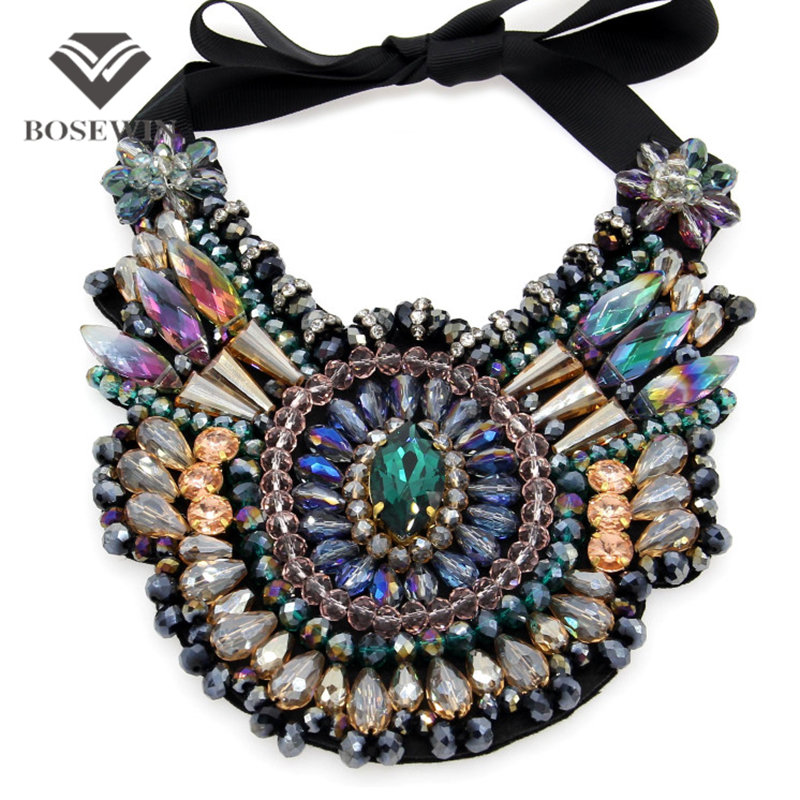Ladies Luxury boho Design Chokers Fashion Multicolor Crystal Statement Necklaces 2015 Women Party Wear Collar Necklaces CE2970
