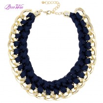 Fashion Knitting wool Weaving Handmade Chunky Necklace Women Statement Jewelry Big Gold Chain Chokers Wide Collar Necklaces 2016
