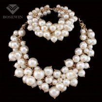 Fashion Designer Gold Multilevel Chains Cluster imitation Pearls Necklaces Bracelets Sets Women Brand Party Jewelry Set CE957S