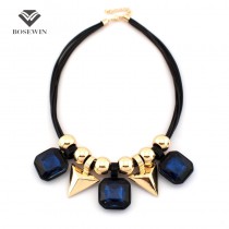 3 Colors Women Charm Collar Necklaces 2015 Fashion Black Leather Chain Glass Gem Bead Chokers Statement Necklaces CE2953